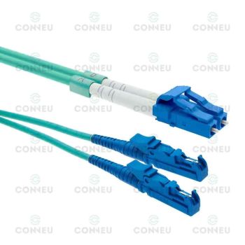 E2000-LC Dpx. Fiber Optic Cord, OM3 MM 3 mm, aqua, Conneu