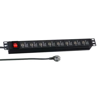 19" 1U разклонител за шкаф с 16 USB модула и превключвател
