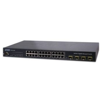 Суич 24-Port 10/100/1000Mbps с 4 споделени оптични SFP порта Layer 2 Planet - Тайван - 1