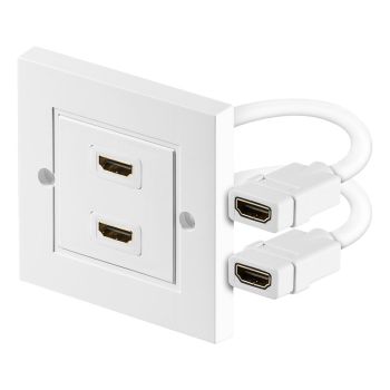 Double HDMI UHD Wall Socket, Gold-plated, White, Goobay