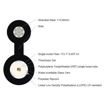 FO Cable Fig. 8, Single mode 8xG657A, Stranded Steel 7x0.8 mm, Black, Conneu